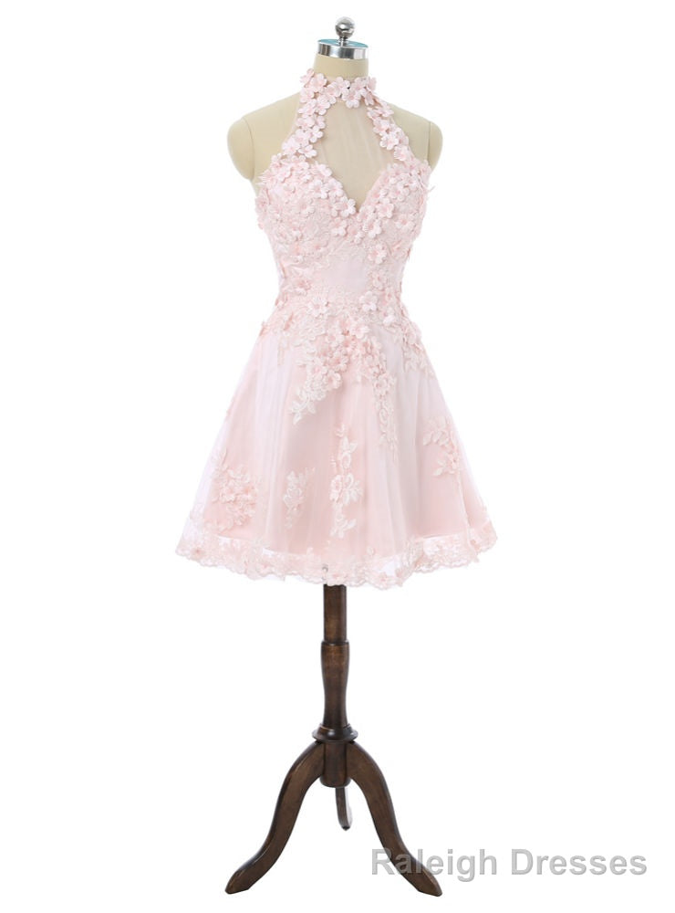 Homecoming Dresses A-line Halter Knee Length Flowers Appliques Main image