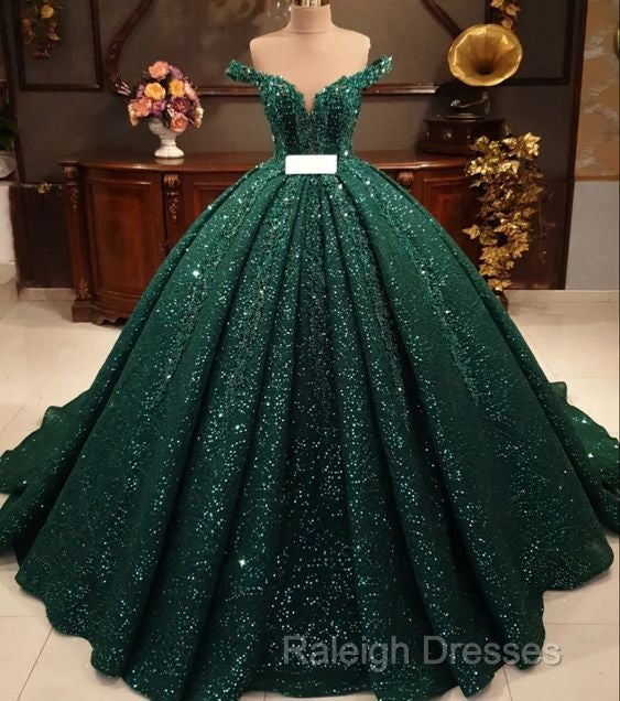 Hot Appliques Ball Gown  Dark Green Wedding Dress Sequin Quinceanera Dress