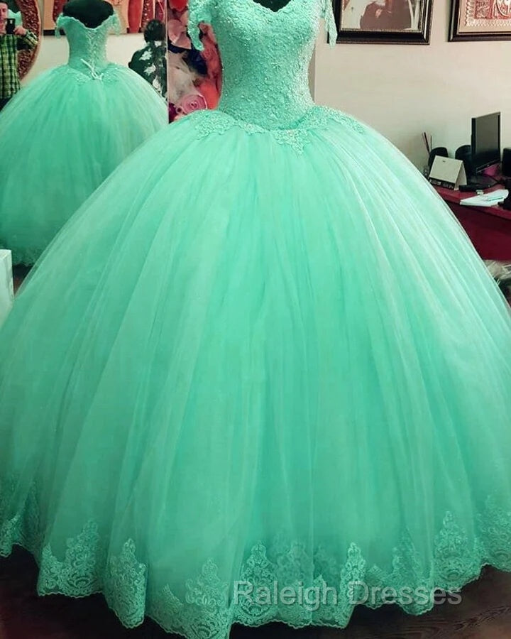 Hot Ball Gown Lace Quinceanera Dress Tulle Appliques Off Shoulder Prom Dresses