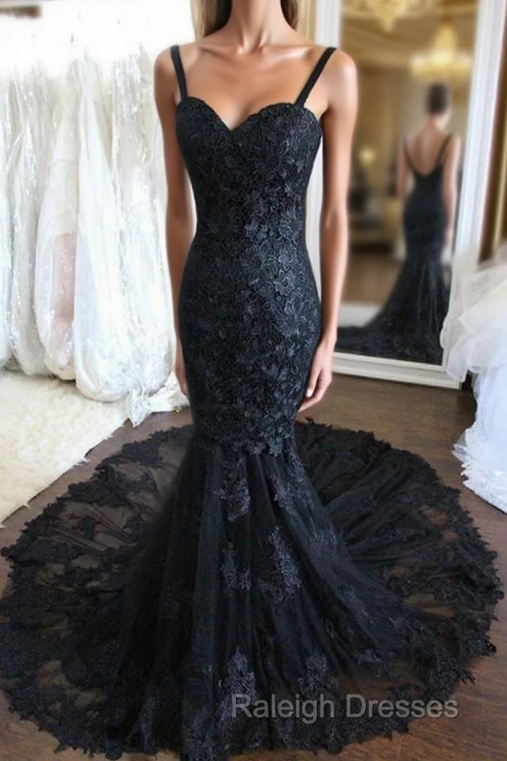 Hot Black Lace Prom Dress Uk Straps Mermaid Simple Wedding Dresses Main image