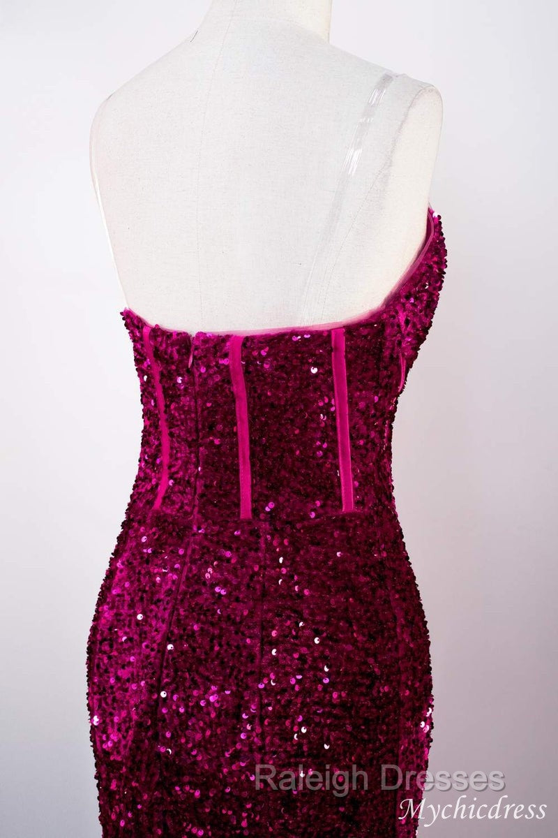 Hot Fuchsia Sequin Mermaid Prom Evening Dresses Sweetheart