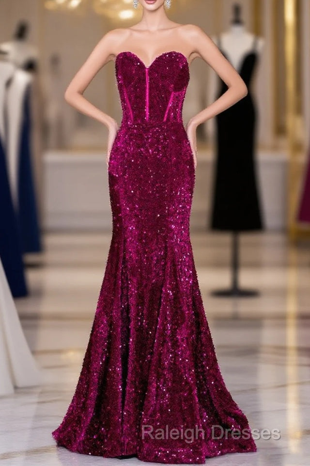 Hot Fuchsia Sequin Mermaid Prom Evening Dresses Sweetheart Main image