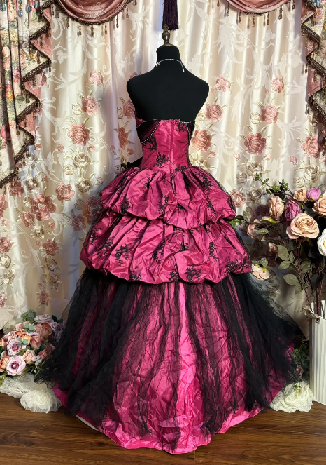 Hot Pink Ball Gowns Birthday Dresses Vintage Prom Gown Secondary image
