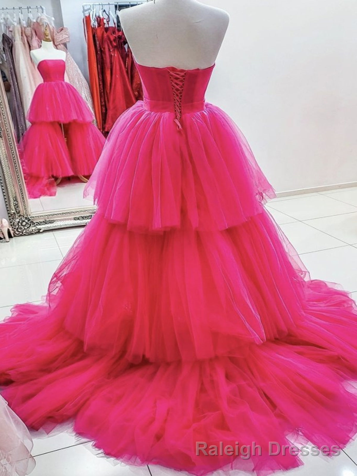 Hot Pink High Low Prom Dresses, Hot Pink High Low Formal Prom Dresses Secondary image