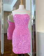 Hot Pink Iridescent Sequin Mini Bodycon Dresses