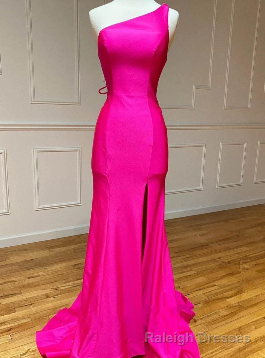 Hot Pink Mermaid One Shoulder Prom Dress Main image