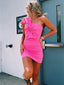 Hot Pink Fashion One Shoulder Bow Short Cute Homecoming Dresses Prom Dresses Birthday Outfit