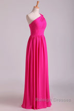 Hot Pink One Shoulder Pleated Bridesmaid Dress
