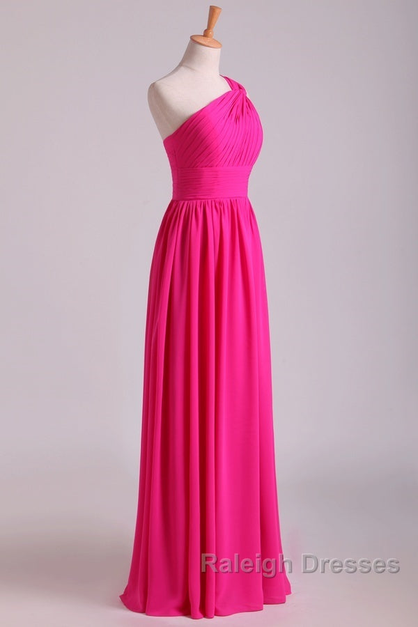 Hot Pink One Shoulder Pleated Bridesmaid Dress