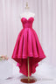 Hot Pink Satin High Low Prom Dress, Cute Sweetheart Neck Prom Prom Dress