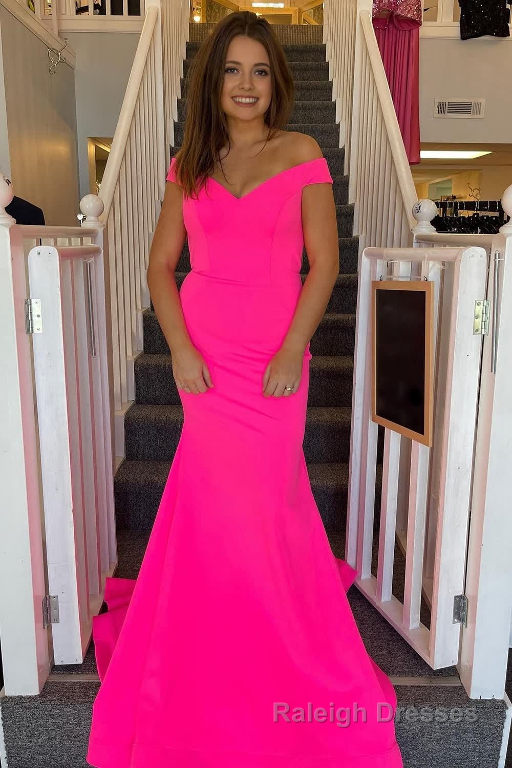 Hot Pink Satin Mermaid Prom Dress with Hollow-Out Back Main image