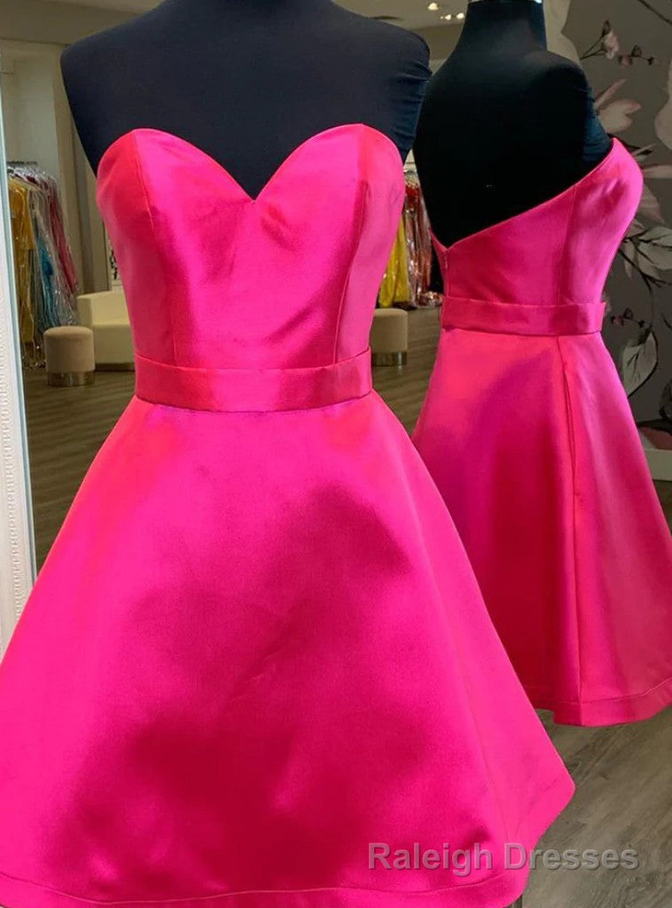 Hot Pink Satin Strapless Homecoming Dress Main image