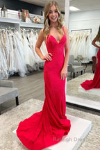 Hot Pink Sequined Spaghetti Straps Prom Dress