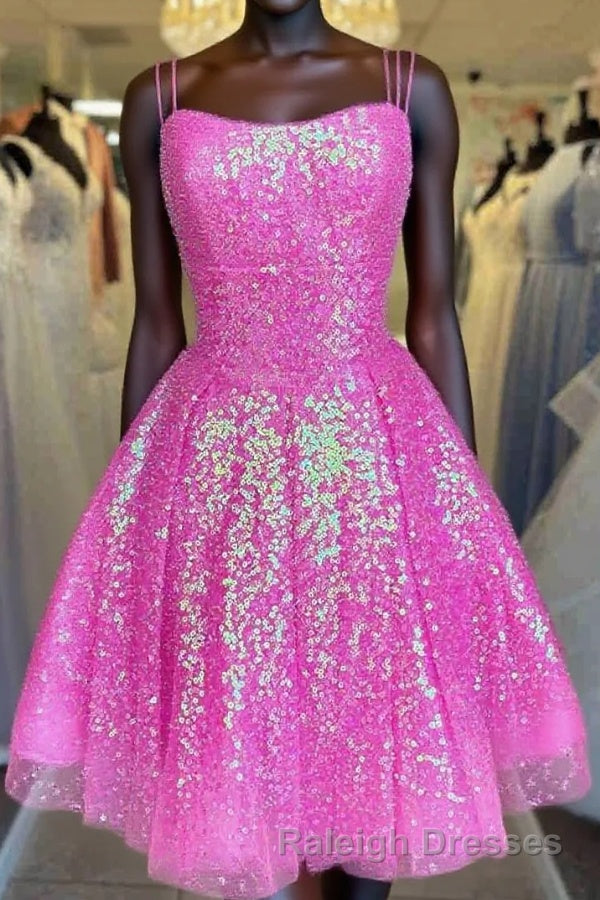 Hot Pink Sequins A-Line Homecoming Dress Main image