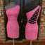 Hot Pink Sequins Tight One Shoulder Homecoming Dresses