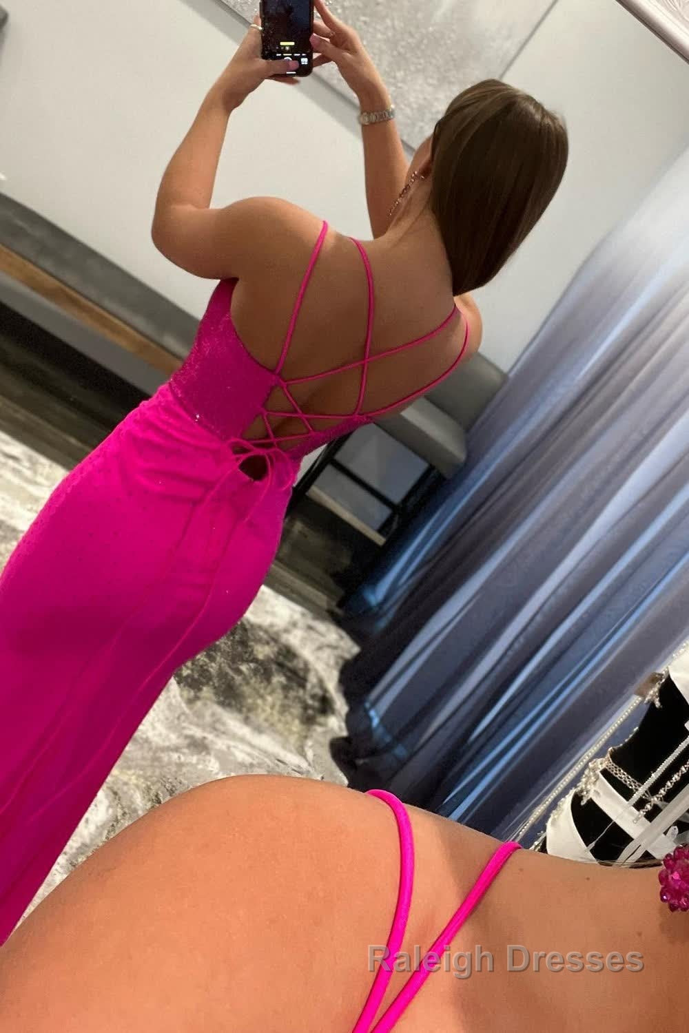 Hot Pink Spaghetti Straps Prom Dress Secondary image
