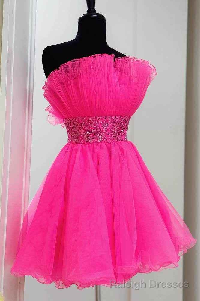 Hot Pink Strapless A-line Tulle Homecoming Dress Main image