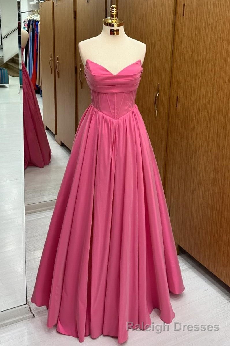 Hot Pink Strapless Lace-Up A-Line Long Formal Dress Main image