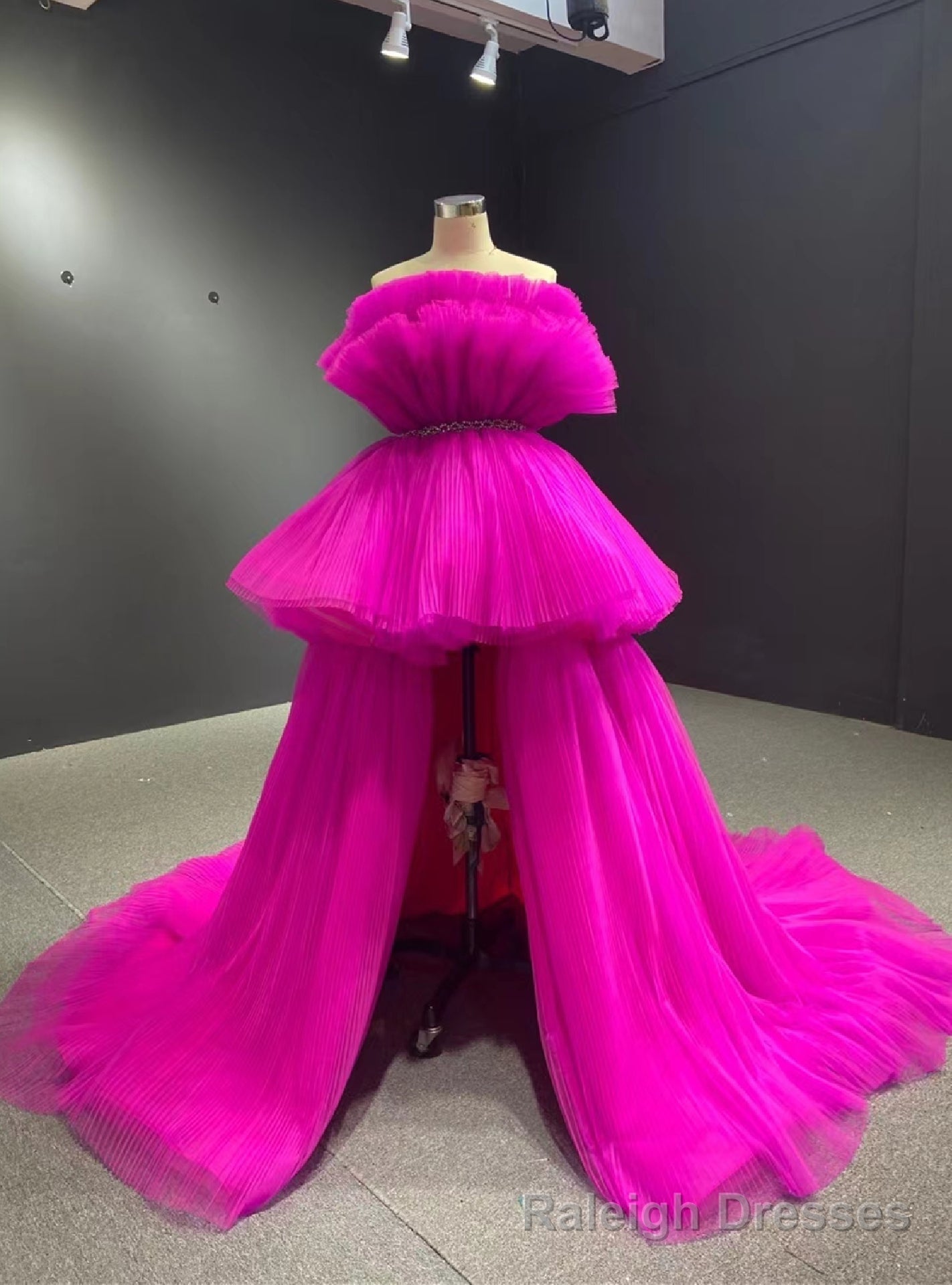 Hot Pink Strapless Pleats  Prom Dress Main image