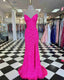 Hot Pink Straps Prom Dresses With Slit