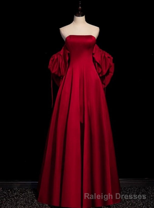 Hot Sale Burgundy Satin Strapless Bow Prom Dress Main image