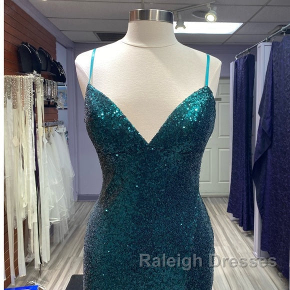 Hot Sequin Emerald Green Prom Dresses Backless Long Evening Dress