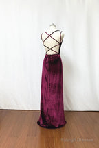 Hot Sheath Velvet Prom Dresses Burgundy Wedding Guest Dress With Split
