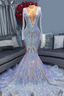 Hot Sparkle Sequin V Neck Long Sleeves Mermaid Prom Dresses