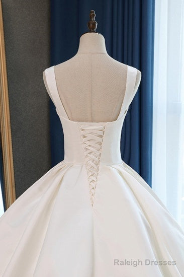 Hot Square Neck Satin Wedding Dress Ball Gowns Sleeveless Bridal Dresses Cheap