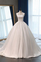 Hot Square Neck Satin Wedding Dress Ball Gowns Sleeveless Bridal Dresses Cheap