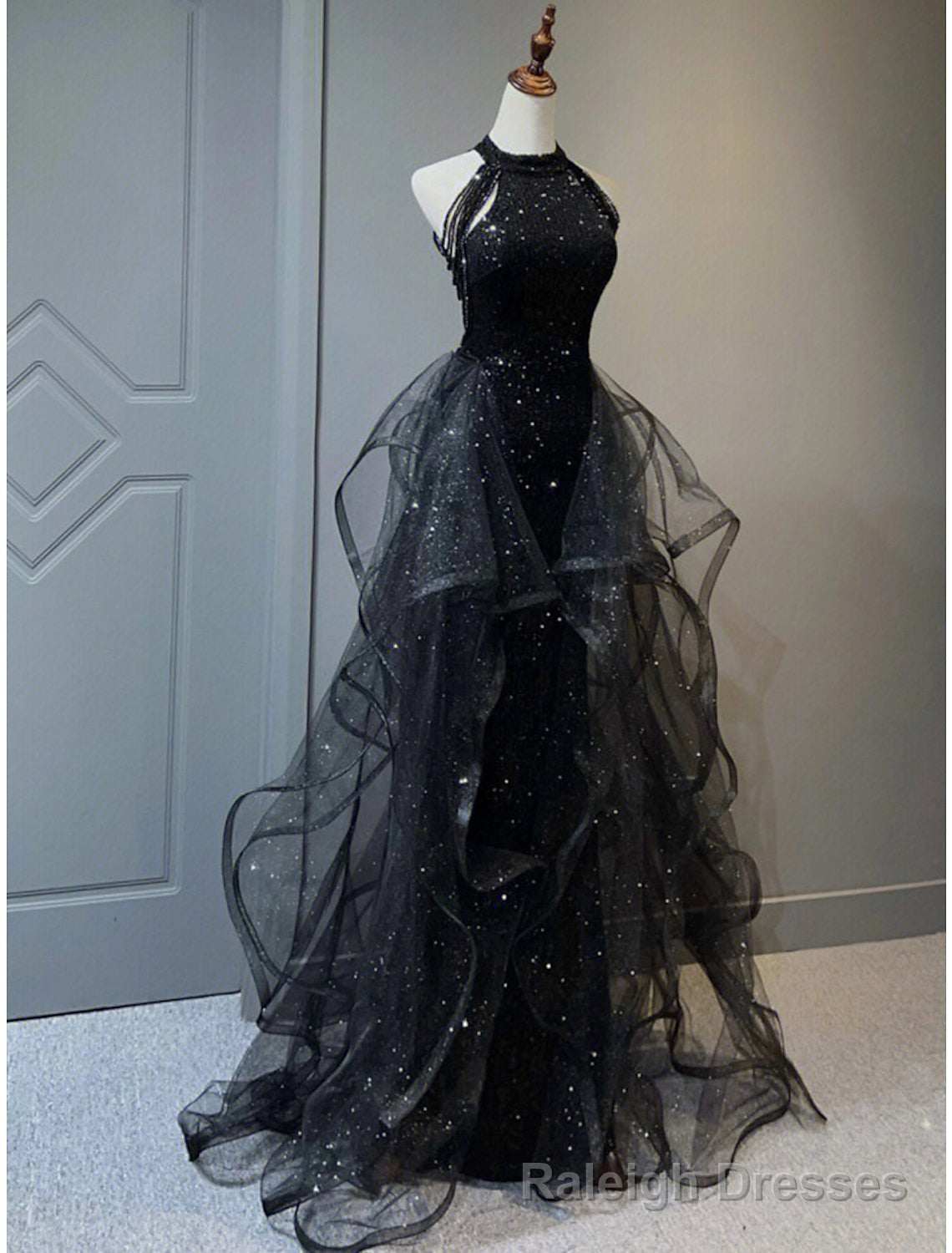 A Line Prom Black Dress Vintage Dress Wedding Prom Birthday Sweep
