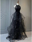 A Line Prom Black Dress Vintage Dress Wedding Prom Birthday Sweep