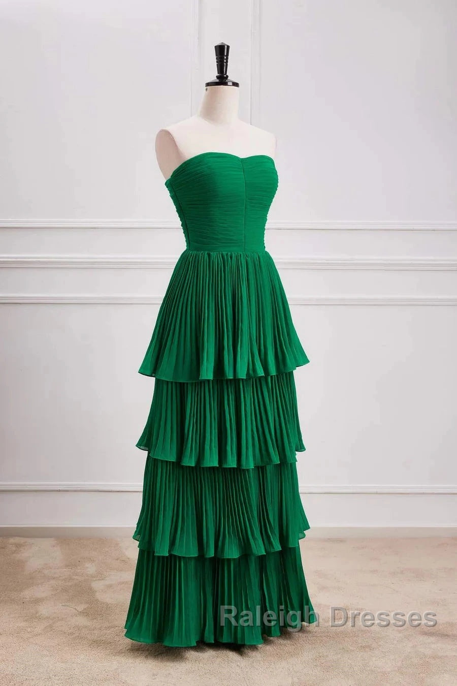 Hunter Green A-Line Chiffon Strapless Layers Long Prom Dress Formal Evening Dress Secondary image