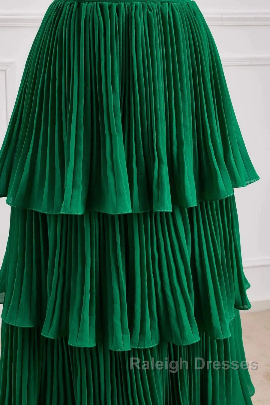 Hunter Green A-Line Chiffon Strapless Layers Long Prom Dress Formal Evening Dress
