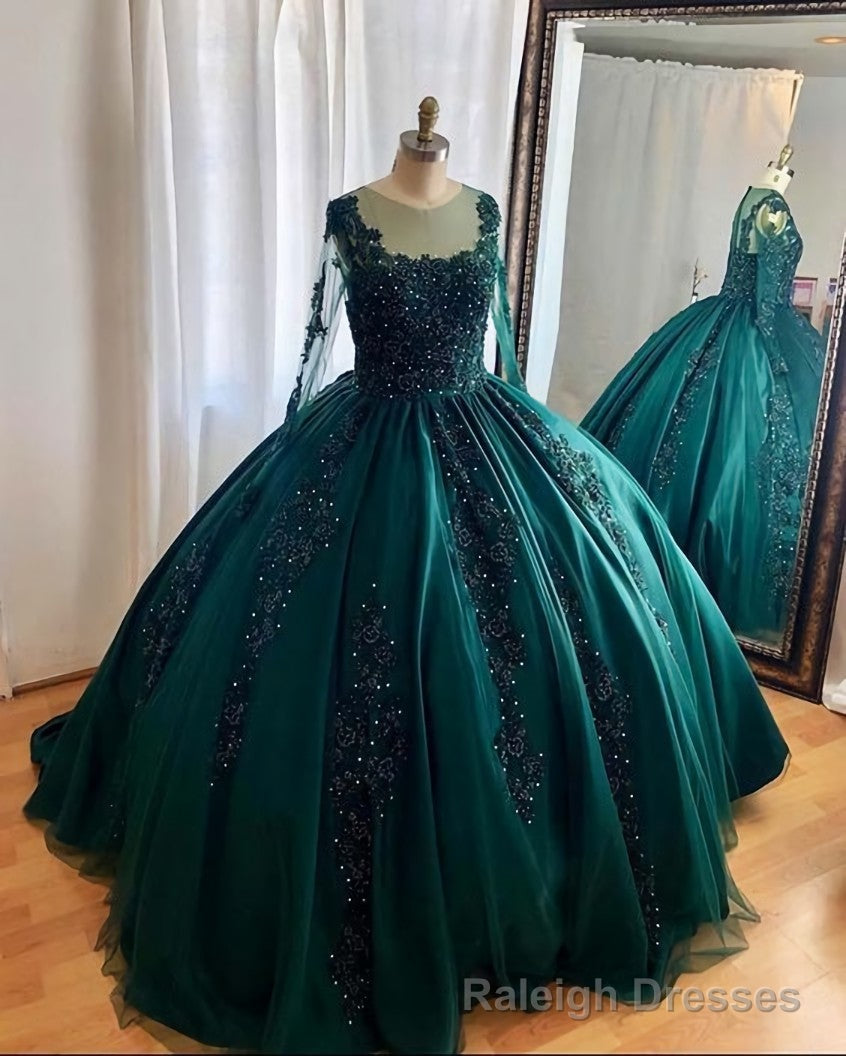 Hunter Green Ball Gown Prom Dresses Long Sleeves Main image