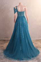 Hunter Green Off Shoulder Mermaid Prom Dresses Luxurious Silver Bead Trumpet Formal Dresses