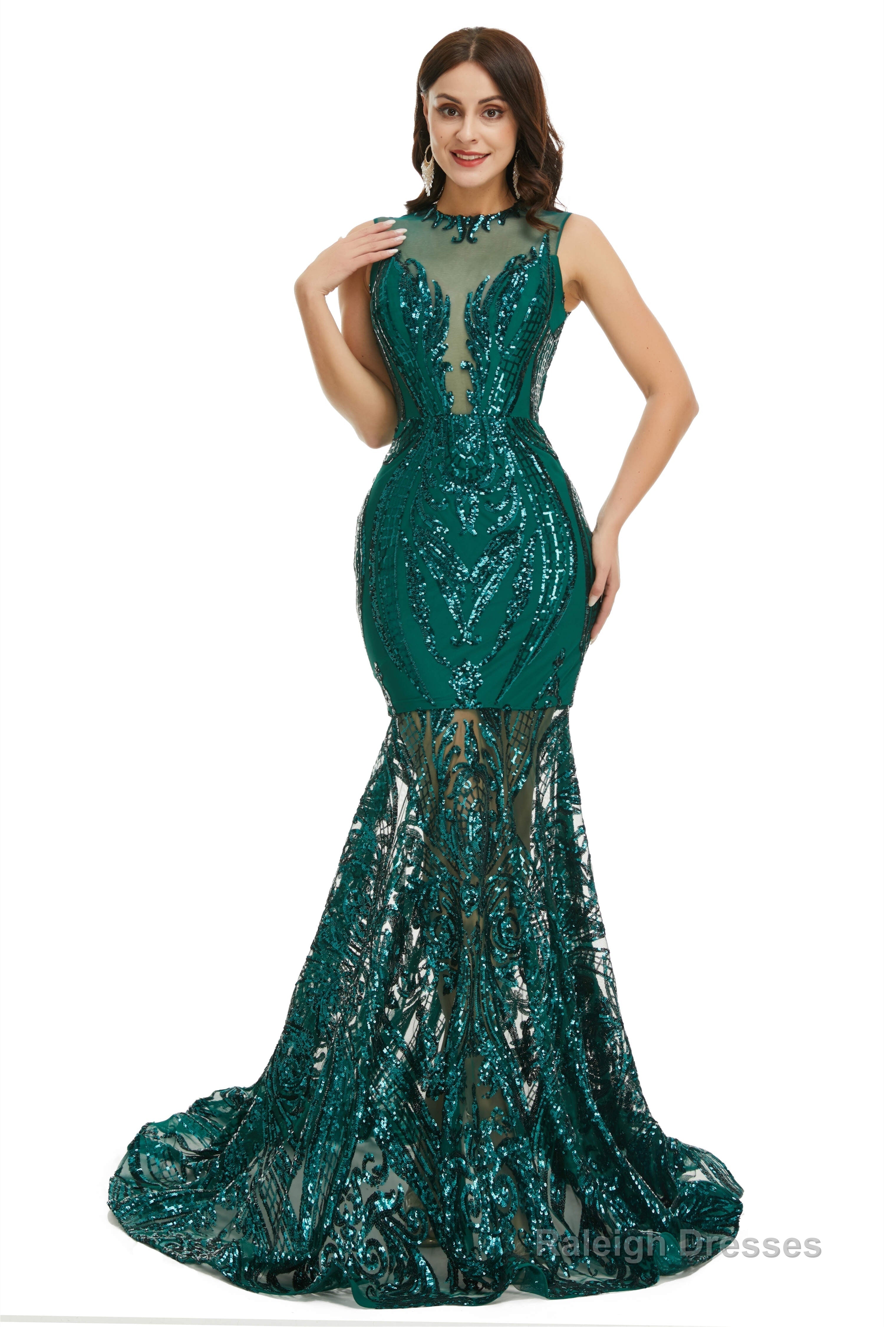 Sequins Sleeveless Floor Length Crew Neck Prom Dresses Main image