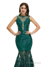 Sequins Sleeveless Floor Length Crew Neck Prom Dresses