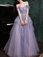 A Line Prom Dress Sparkle & Shine Dress Wedding Guest Birthday Floor Length Sleeveless Off Shoulder Tulle with Sequin Dress