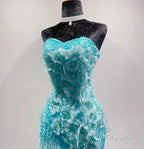 Ice Blue Ombre Mermaid Strapless Chiffon Long Wedding Dress With Appliques And Beading Formal Prom Dress