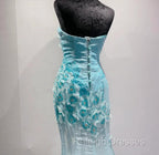 Ice Blue Ombre Mermaid Strapless Chiffon Long Wedding Dress With Appliques And Beading Formal Prom Dress