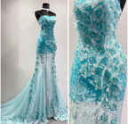 Ice Blue Ombre Mermaid Strapless Chiffon Long Wedding Dress With Appliques And Beading Formal Prom Dress