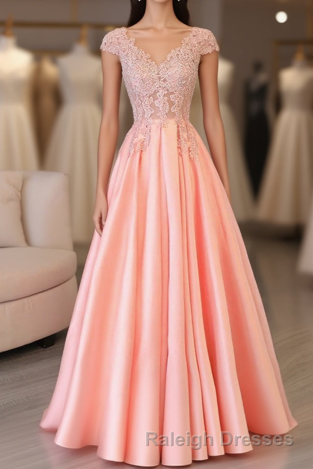 Custom Made V Neck Lace Long Prom Dresses Lace Prom Dresses Main image