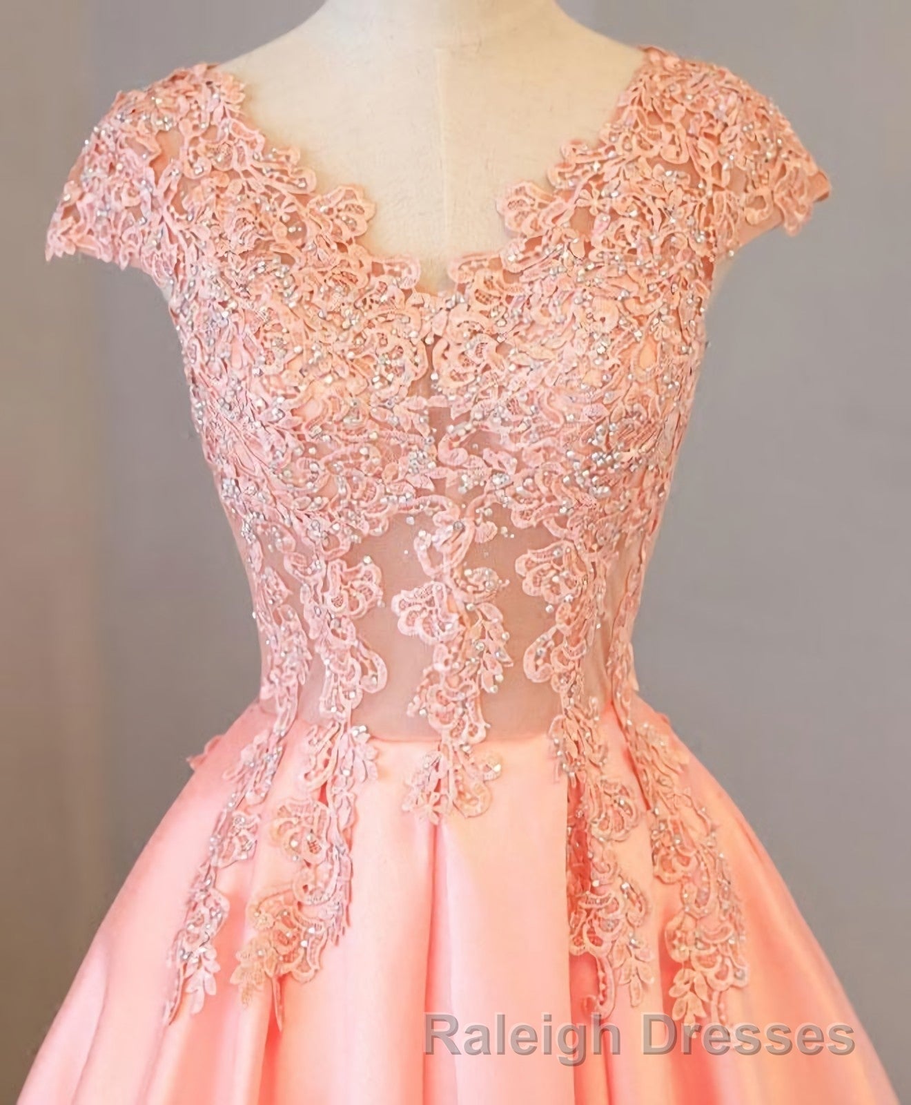 Custom Made V Neck Lace Long Prom Dress, Lace Evening Dress