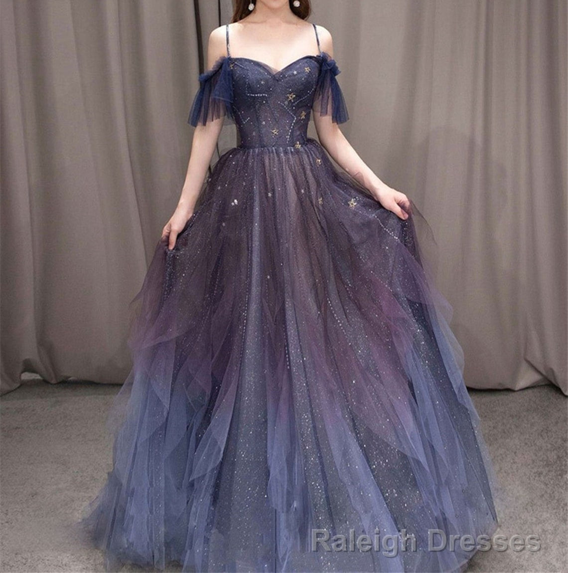 Gradient Starry Slip Fairy Prom Dress,Off Shoulder Tulle Fairy Prom Dress Main image