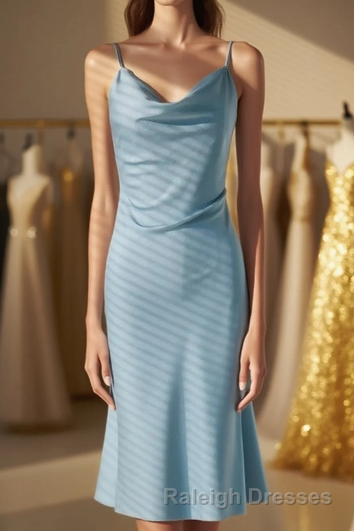 Ice Blue Cowl Neck Mid-Calf Length Bridesmaid Dress Main image