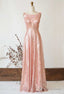 Illusion Lace V-Neck Gose Gold Sequined Bridesmaid Dresses