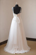 Illusion Neckline Lace Appliques Ivory Tulle Beach Wedding Dress