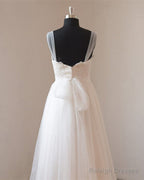 Illusion Neckline Lace Appliques Tulle Beach Wedding Dresses