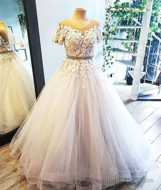 Illusion Scoop Flower Appliques Ball Gowns Wedding Dresses Main image